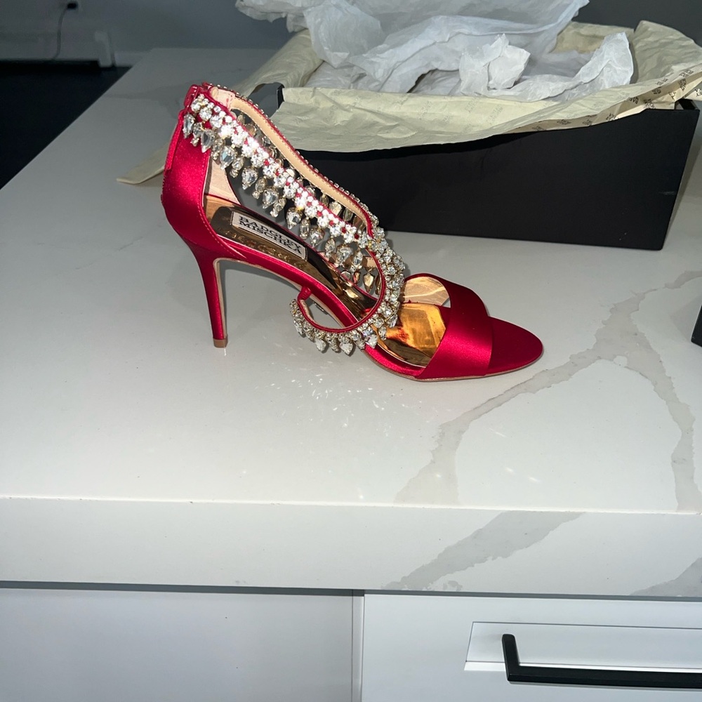 Badgley Mischka Red Satin Crystal Heels